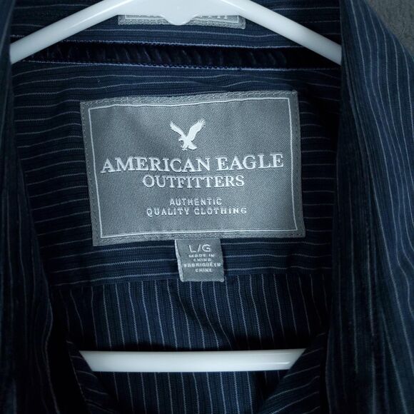 American Eagle Shirt Mens Large Pinstripe Button Up Premium Vintage Fit - Picture 2 of 12